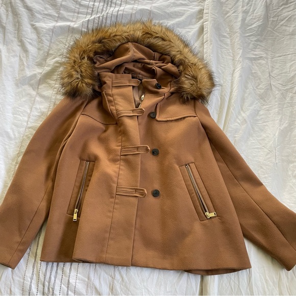 Zara Jackets & Coats Zara Faux Fur Line Hood Pea Coat Poshmark